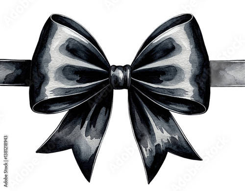 Beautiful gift bow ribbon watercolor drawing on a transparent background PNG