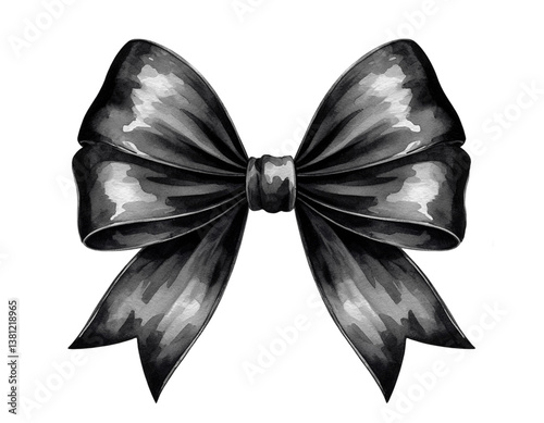 Beautiful gift bow ribbon watercolor drawing on a transparent background PNG
