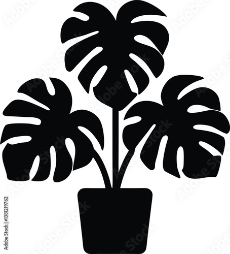 Monstera deliciosa plant in pot silhouette vector,Monstera deliciosa plant vector