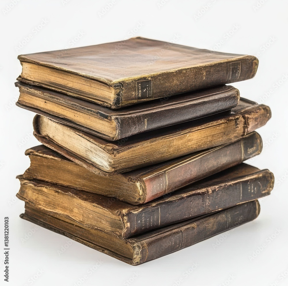 Fototapeta premium Stack of old vintage leather bound books