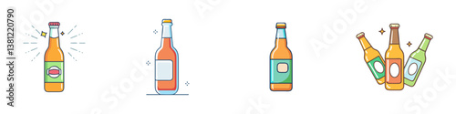 Collection of various colorful beer bottles with different labels and designs