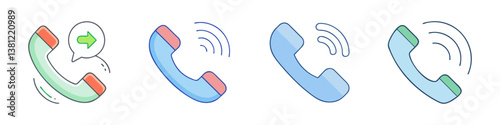 Collection of Colorful Phone Icons with Incoming Call Signals and Transfer Arrow