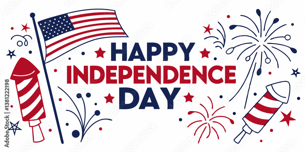 Obraz premium Vibrant Happy Independence Day Illustration with American Flag and Fireworks>