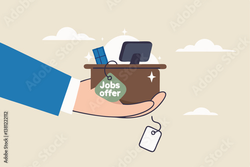 Job offer for new career position, recruitment vacancy or contract offer for new hire, position or success candidate to join, welcome opportunity concept, businessman hand offer new office desk job.