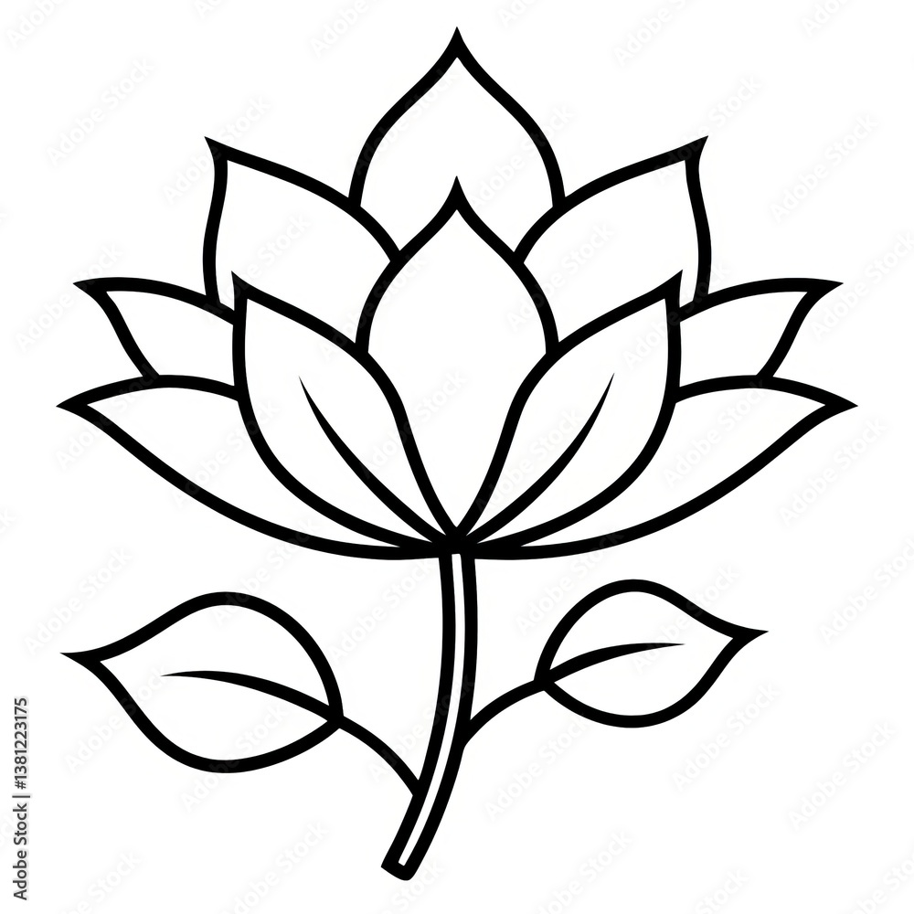 Lotus Flower and Branch Line Art Lotus Flower and Branch Line Art