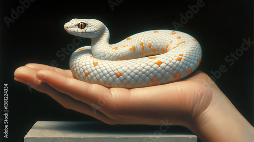 Snakeskin beauty curls playfully on an outstretched hand in a captivating moment of connection with nature