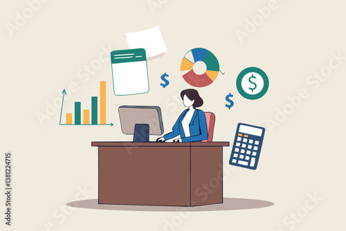 Accountant calculate tax, finance or accounting document, manage invoice, office financial chart and graph, money report or balance audit concept, businesswoman accountant working in the office.
