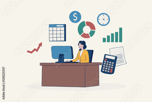 Accountant calculate tax, finance or accounting document, manage invoice, office financial chart and graph, money report or balance audit concept, businesswoman accountant working in the office.