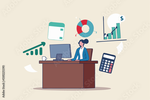 Accountant calculate tax, finance or accounting document, manage invoice, office financial chart and graph, money report or balance audit concept, businesswoman accountant working in the office.