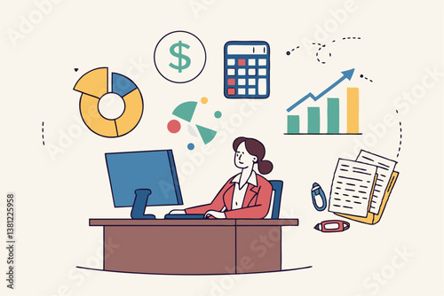 Accountant calculate tax, finance or accounting document, manage invoice, office financial chart and graph, money report or balance audit concept, businesswoman accountant working in the office.