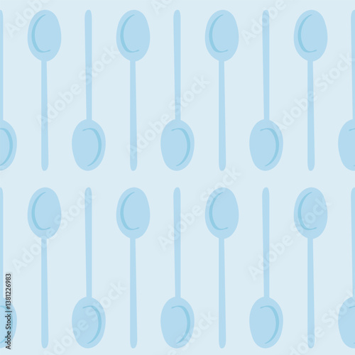 Cute seamless pattern with doodle blue spoons. Kitchen utensils print.