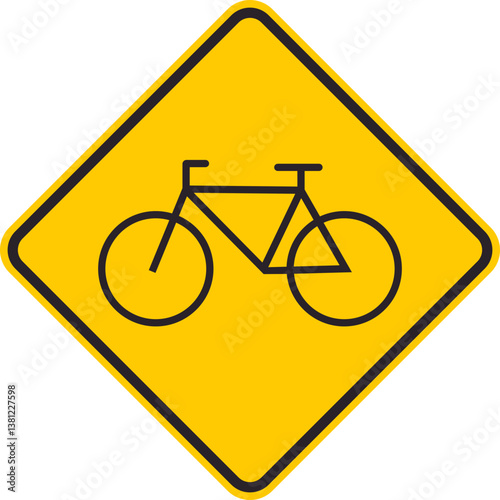 Yellow rhombus traffic sign that warns drivers of a bicycle crossing or dedicated bicycle route ahead.