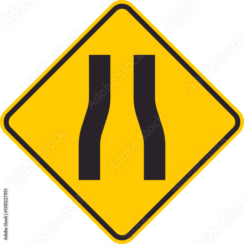Yellow rhombus traffic sign that warns drivers of a narrow road ahead.