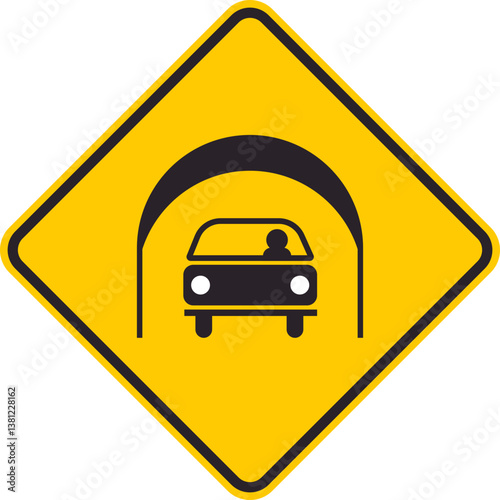 Yellow rhombus traffic sign that informs drivers of an approaching tunnel.