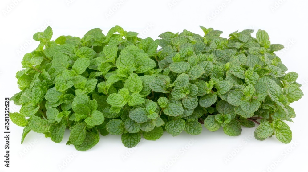 Obraz premium Fresh Green Mint Plants Growing on White Background Herbs Cultivation