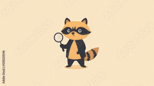 Cute Raccoon Detective, Adorable raccoon character holding a magnifying glass