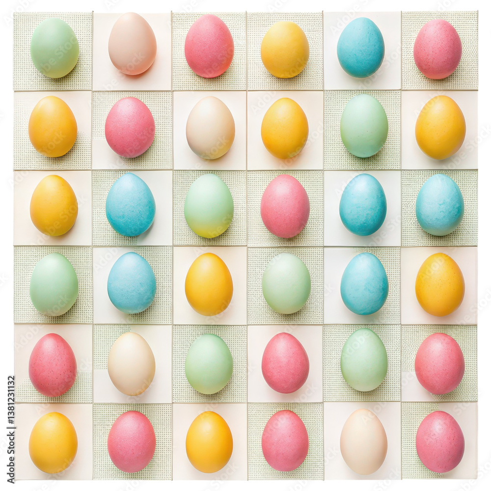Chessboard Pattern of Colorful Easter Eggs Isolated on White Chessboard Pattern of Colorful Easter Eggs Isolated on White