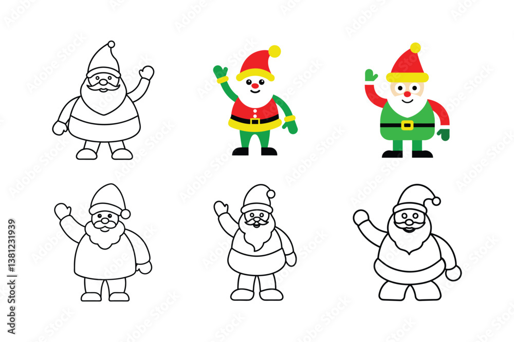 santa claus waving line art vector illustration santa claus waving line art vector illustration