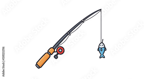 Fishing rod with fish bait icon illustration on white background