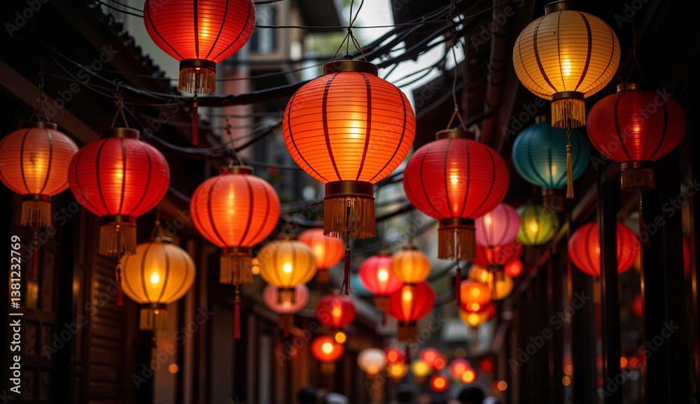 custom made wallpaper toronto digitalColourful lanterns glow in festive alley against blurred background