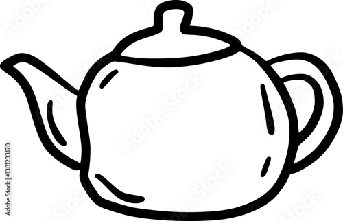 Teapot sketch, drinkware illustration.