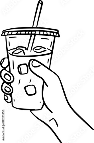 Iced drink outline, refreshment drawing.