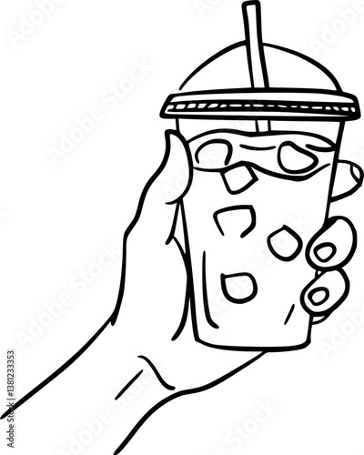 Coffee cup doodle, take-out drink icon.