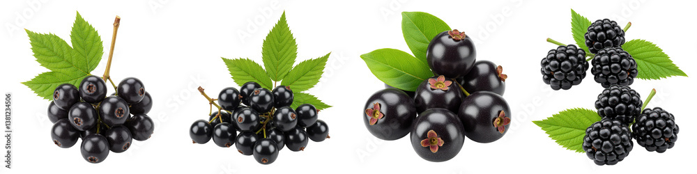 Blackberries, Blackcurrants, and Jaboticaba with Green Leaves. Blackberries, Blackcurrants, and Jaboticaba with Green Leaves.