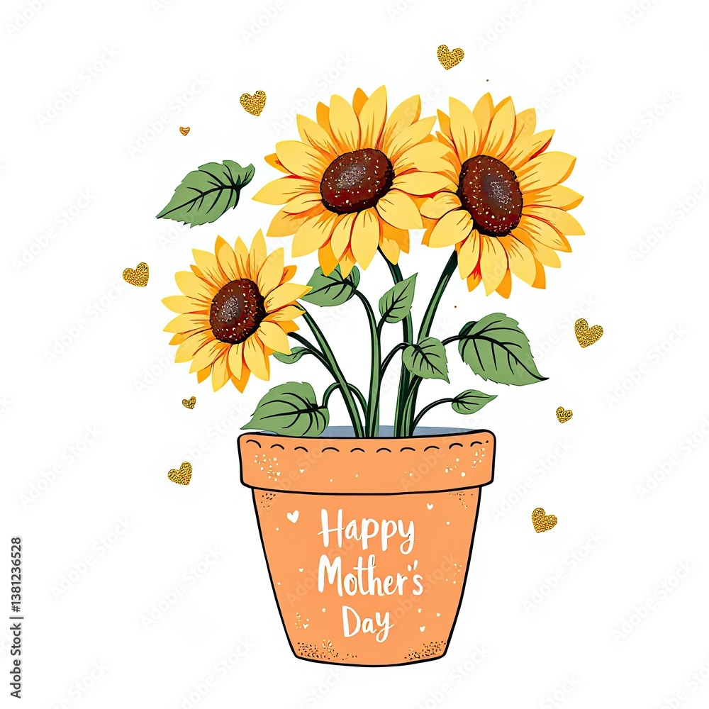 Obraz premium Happy Mother's Day sunflowers in a decorative pot 