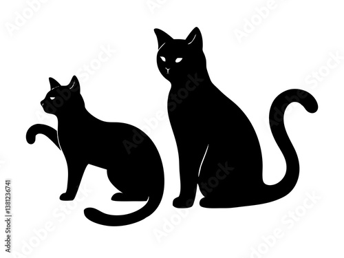 Black Cat Silhouettes Vector Set – Elegant Feline Clipart for Halloween, Design, and Decoration