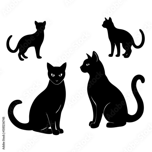 Black Cat Silhouettes Vector Set – Elegant Feline Clipart for Halloween, Design, and Decoration