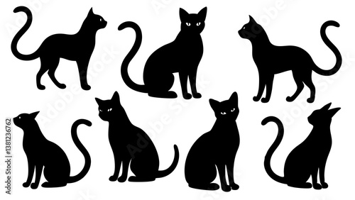 Black Cat Silhouettes Vector Set – Elegant Feline Clipart for Halloween, Design, and Decoration