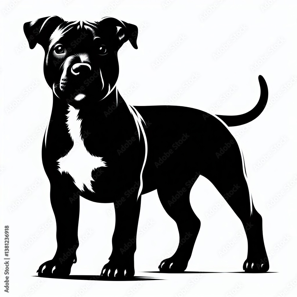 Obraz premium Black and White American Pit Bull Dog Silhouette
