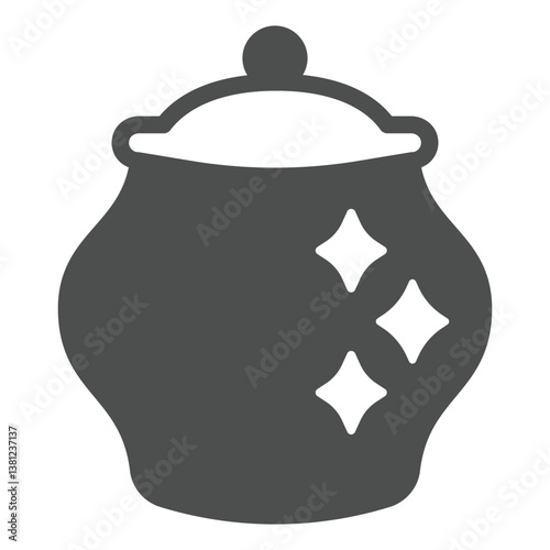 Lacquered pot with lid solid icon, pottery making concept. Vector graphics. Polished pot, handcraft sign on white background, glyph style icon for mobile or web design.