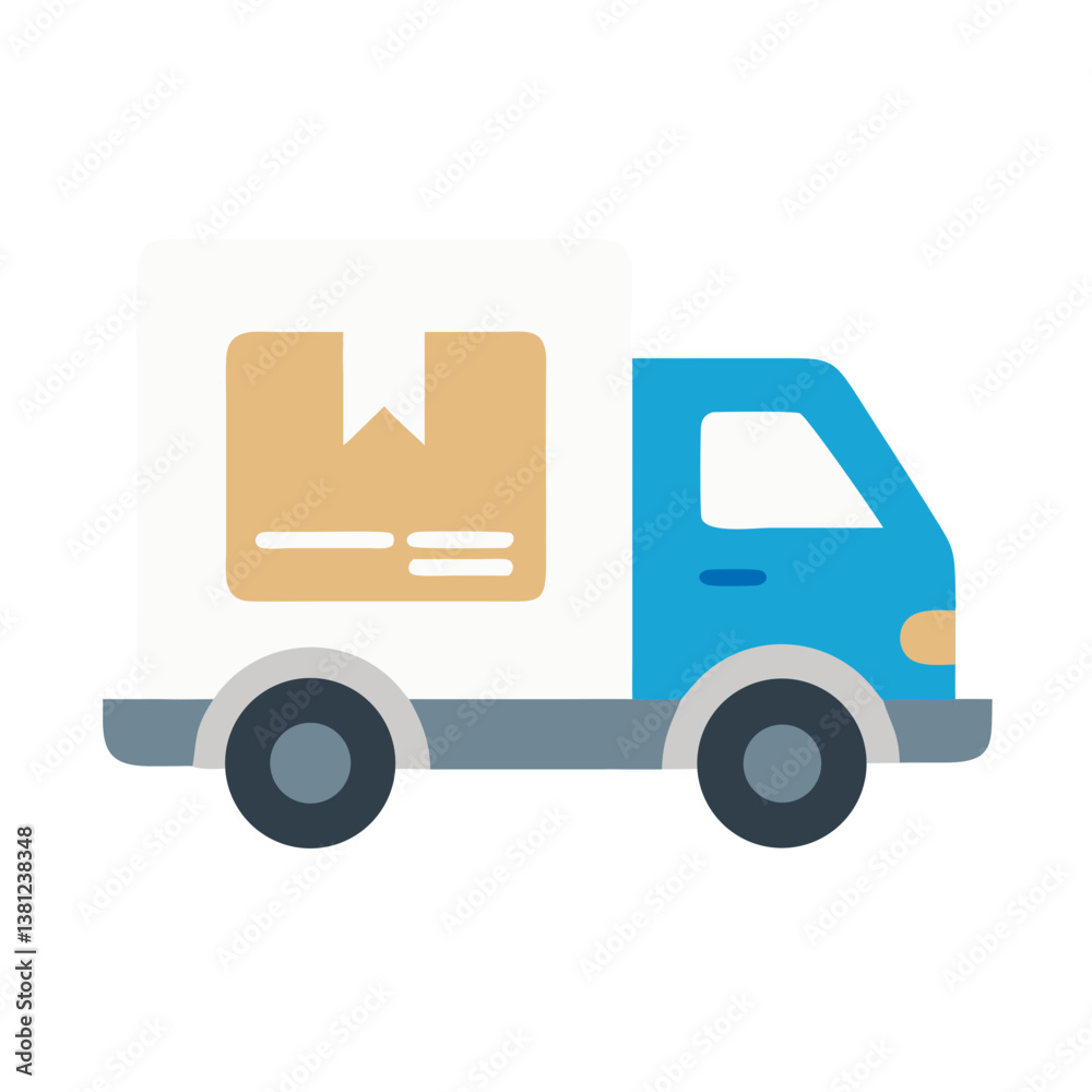 Delivery truck transporting packages in a minimalist style  