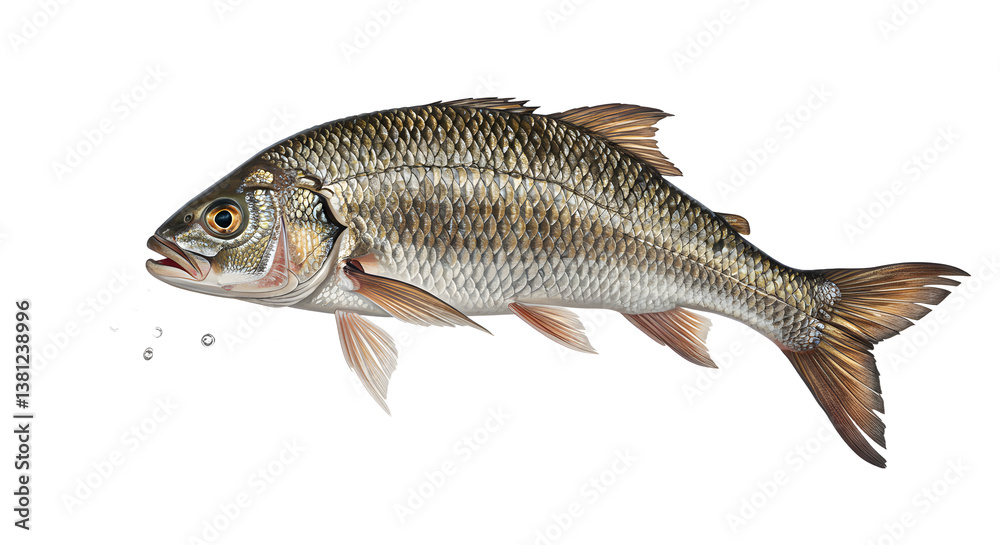 Swimming Fish with Scales and Bubbles in Clear Water Illustration Swimming Fish with Scales and Bubbles in Clear Water Illustration