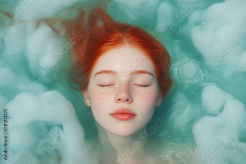 Floating in turquoise water with hair afloat