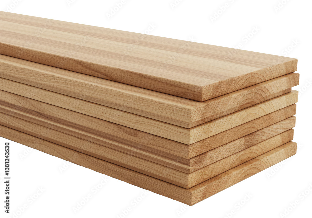 A stack of wooden planks with a smooth finish, isolated on a white background. Ideal for carpentry branding, furniture-making promotions, and building material advertisements. A stack of wooden planks with a smooth finish, isolated on a white background. Ideal for carpentry branding, furniture-making promotions, and building material advertisements.
