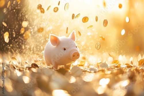  piggy bank with golden coins