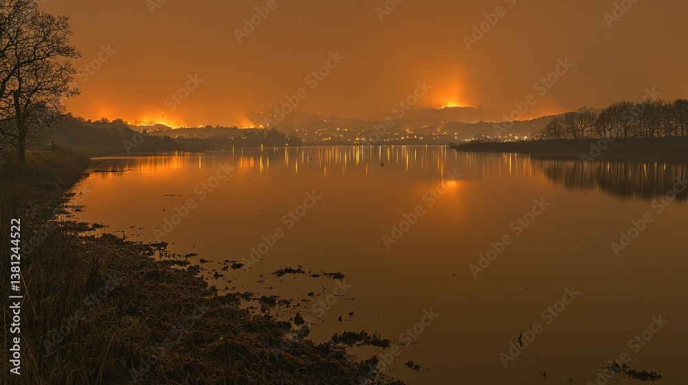 Naklejka premium Nightfall Reflection over Calm Waters