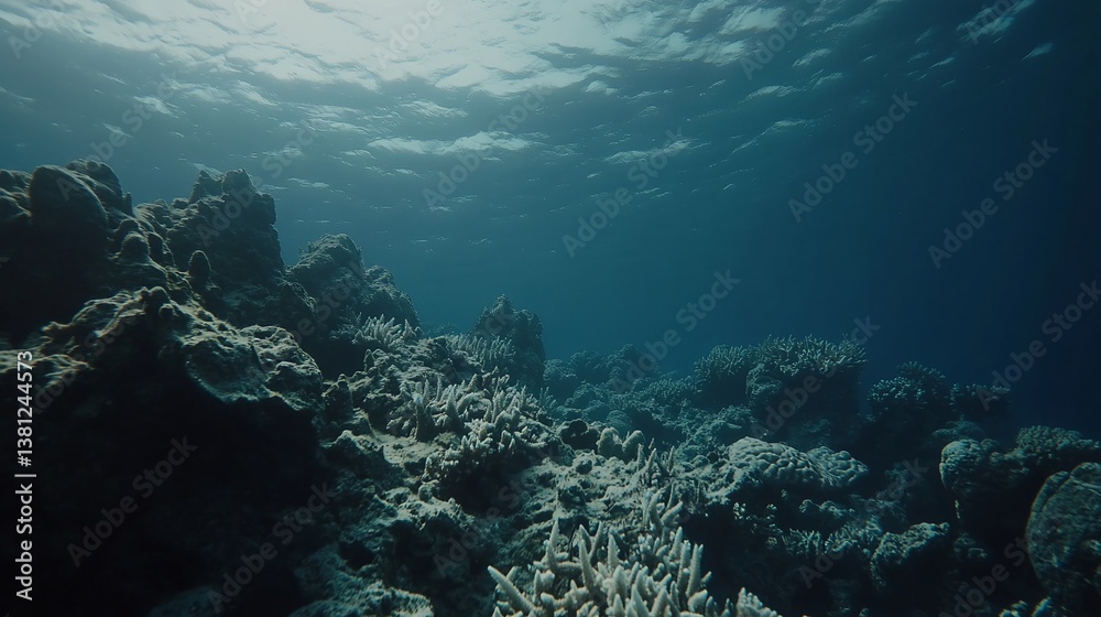 Fototapeta premium Underwater coral reef scene, ocean depth, sunlit surface