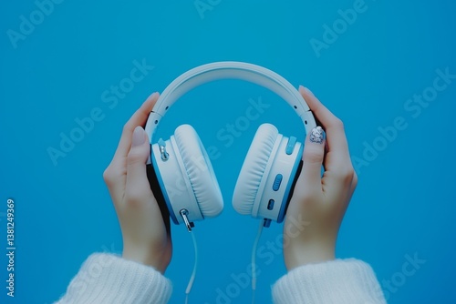 headphones on blue background