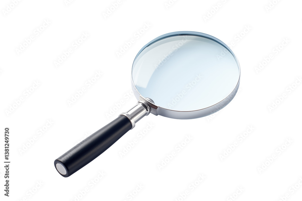 Isolated image showing a magnifying glass with a black handle on a plain dark background on transparent background png Isolated image showing a magnifying glass with a black handle on a plain dark background on transparent background png