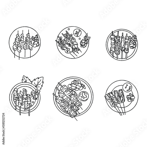 Plates of Skewers, Food Illustration, Garnishes