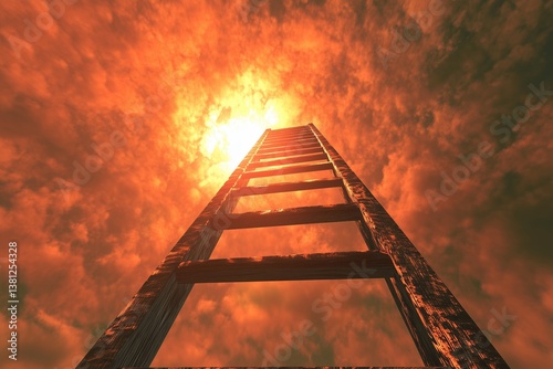 Person climbing a symbolic ladder toward the sky, representing ambition, success, and personal growth