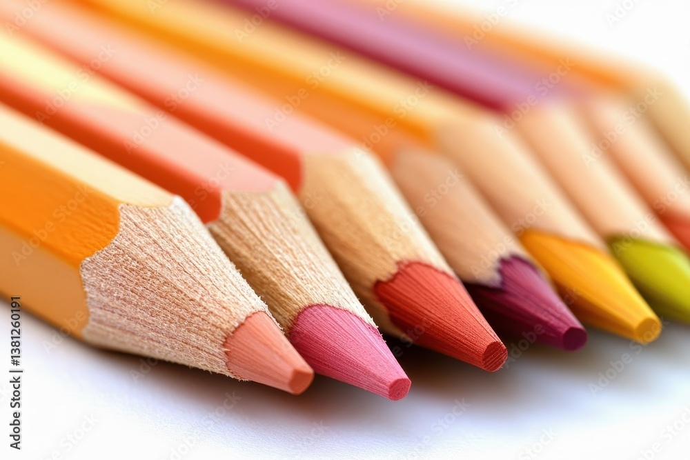 Obraz premium Color pencils isolated on a white background Closeup Colored pencils in a row closeup macro.