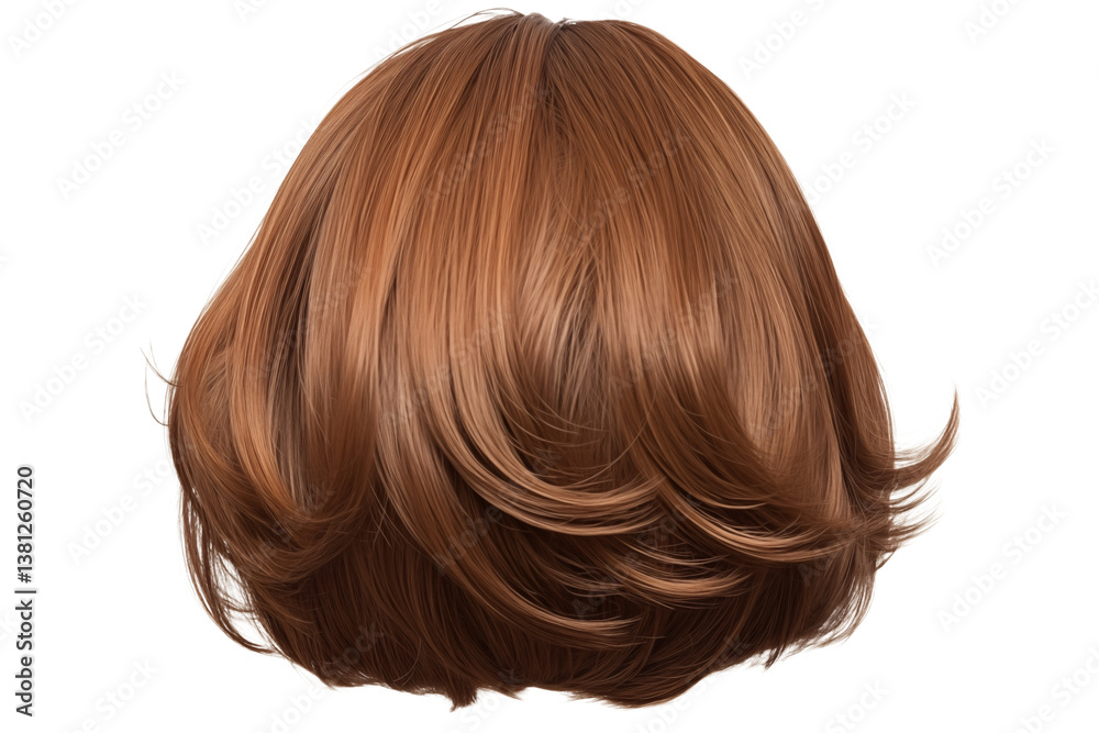 A close up view of a layered auburn bob wig with a dark background in a studio setting style on transparent background png A close up view of a layered auburn bob wig with a dark background in a studio setting style on transparent background png