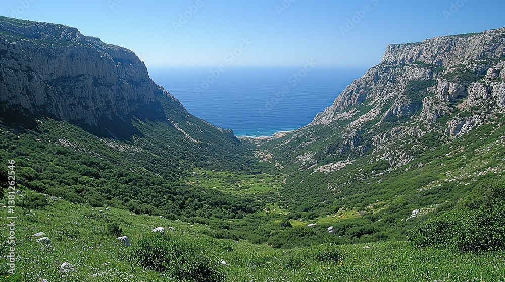 Naklejka premium Mediterranean Coastal Valley: A Scenic Vista