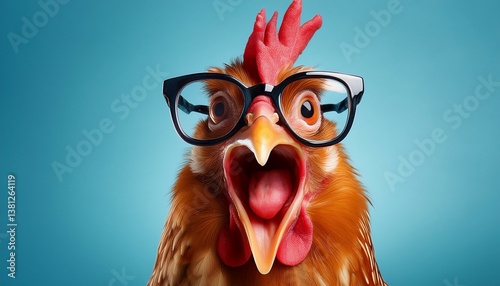 crazy loud chicken wearing glasses and yelling loudly generative ai