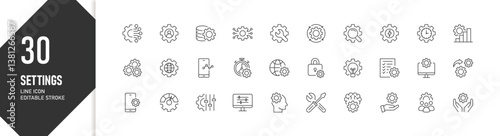 Settings line icons with editable stroke, representing configuration and optimization